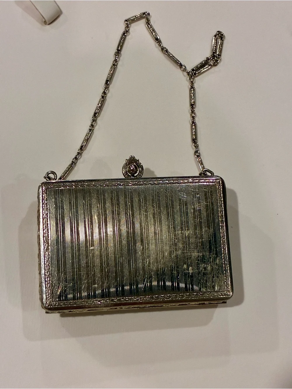 1920s Art Deco guilloché enamel compact dance purse, manufactured by the Finberg
